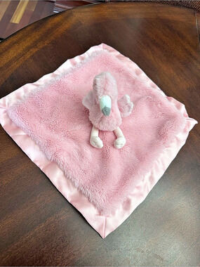Cloud Island Pink Flamingo Bird Plush Baby Lovey Security Blanket Satin Backing